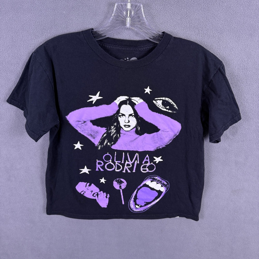 Olivia Rodrigo T-Shirt Womens XXS Black Purple Graphic Crop Top SOUR Tour